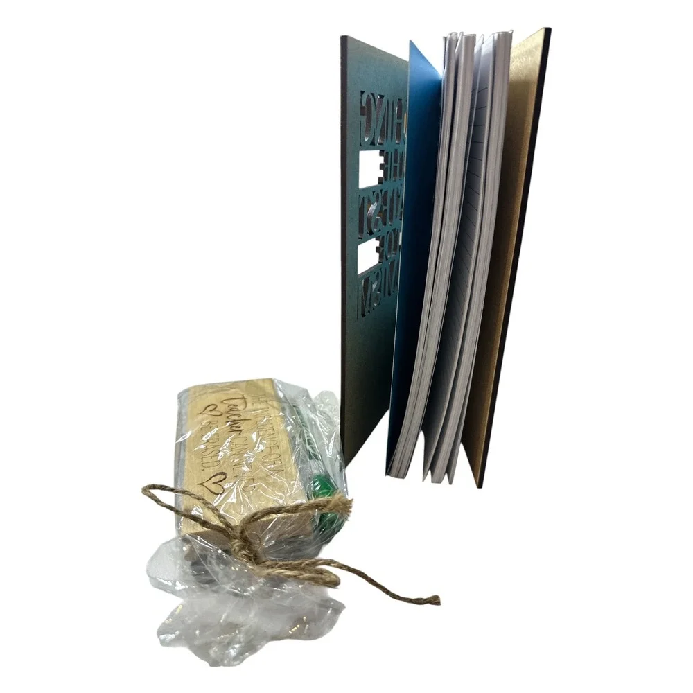 Teacher Appreciation Gift Set Spiral Notebook & Engraved Wooden Eraser w/ Marker